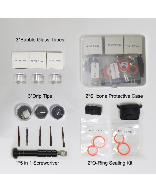 TFV12 Prince Series Set-Glass Tubes/ Drip Tips/ O-Rings/ Bubble Glass Protective Silicone Case/ 5 in 1 Screwdriver by Brands drip tip