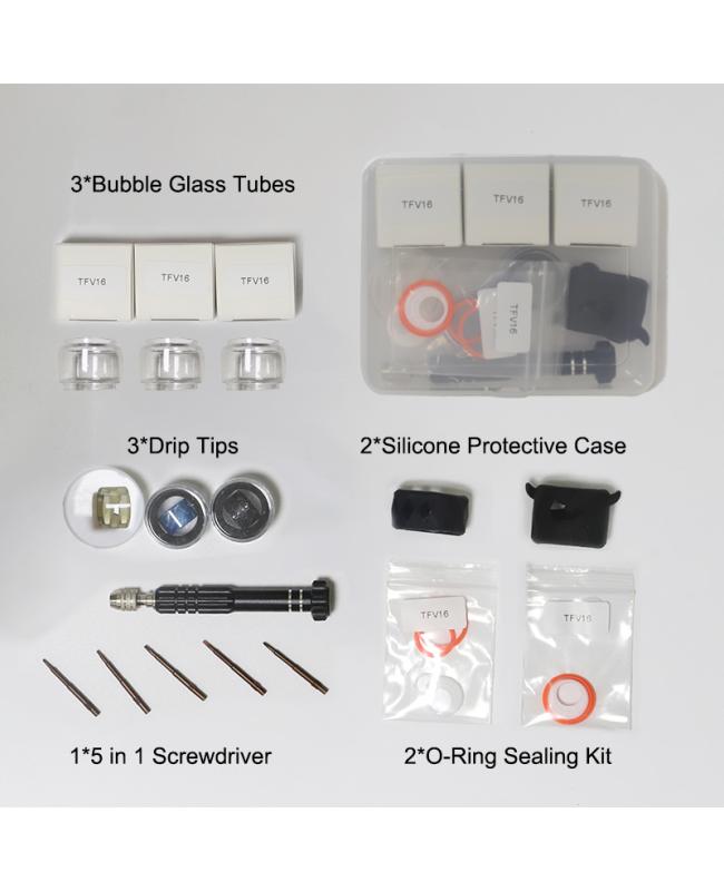 TFV16 Series Set-Glass Tubes/ Drip Tips/ O-Rings/ Bubble Glass Protective Silicone Case/ 5 in 1 Screwdriver by Brands drip tip