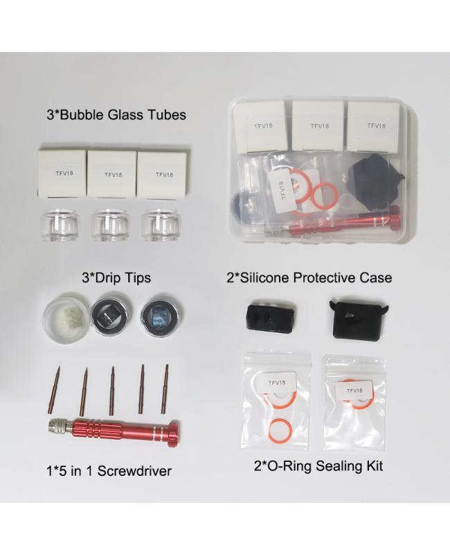 TFV18 Series Set-Glass Tubes/ Drip Tips/ O-Rings/ Bubble Glass Protective Silicone Case/ 5 in 1 Screwdriver by Brands drip tip