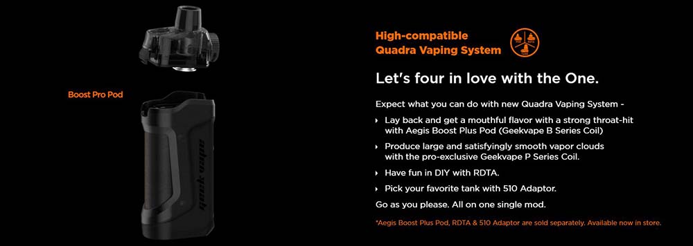 Geekvape Aegis Boost Pro kit With High Compatible Quadra Vaping System