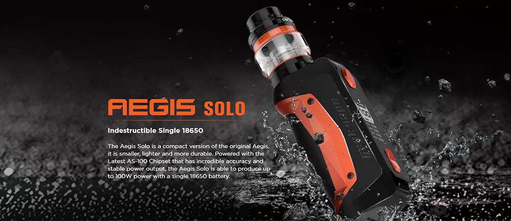 Geekvape Aegis Solo 100w Integrates AS-100 Chipset Powered By Single 18650 Battery
