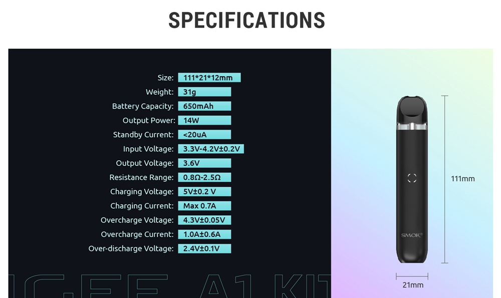 Smok IGEE A1 pod kit Specifications