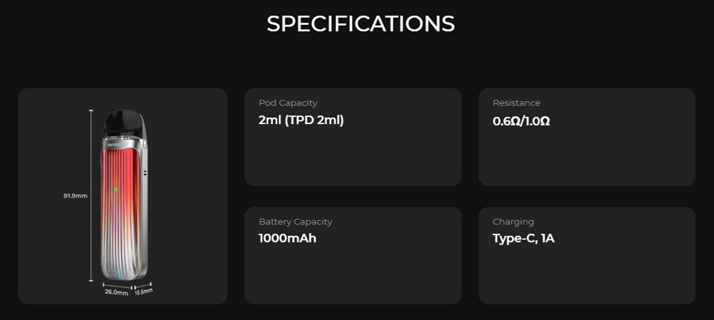 Vaporesso LUXE QS pod kit Specifications