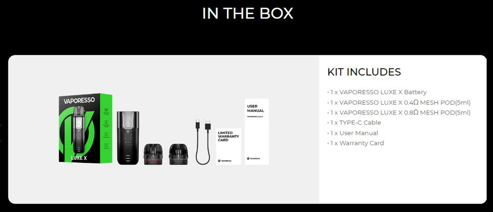 Vaporesso LUXE X pod kit Include