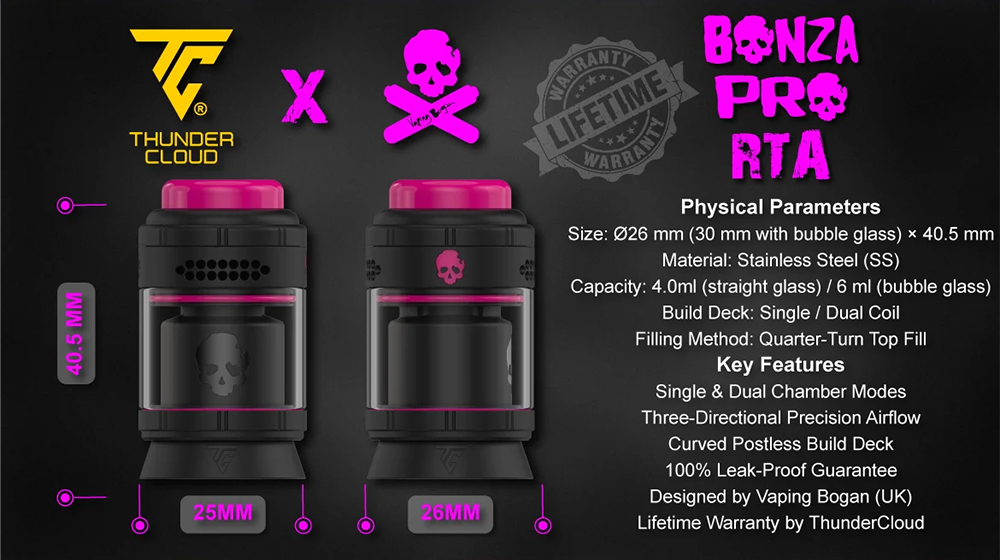 ThunderCloud x Vaping Bogan Bonza Pro RTA Tank 6ml ThunderCloud x Vaping Bogan Bonza Pro RTA Tank 6ml